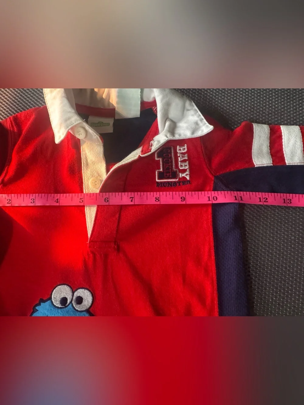 Vintage 90s/Y2K Cookie Monster Football Long Sleeve Baby Romper Size 3-6 Months